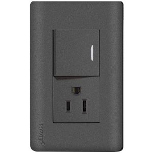 TOMACORRIENTE P/EMPOTRAR MIXTO POLARIZADO + INTERRUPTOR NEGRO MAVIJU 15/10AMP - 125/250V