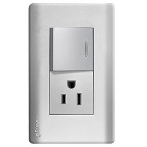 TOMACORRIENTE P/EMPOTRAR MIXTO POLARIZADO + INTERRUPTOR PLATEADO AQUA MAVIJU 15/10AMP - 125/250V
